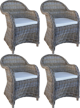 Decomeubel Rotan Stoel Kubu Grey met wit Kussen - set van 4 stoelen