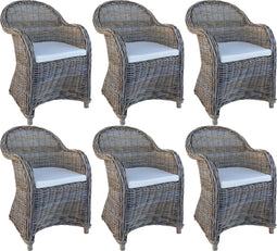 Decomeubel Rotan Stoel Kubu Grey met wit Kussen - set van 6 stoelen