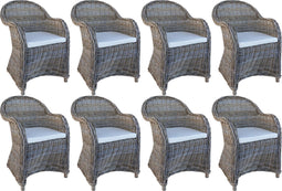 Decomeubel Rotan Stoel Kubu Grey met wit Kussen - set van 8 stoelen