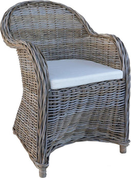 Decomeubel Rotan Tuinstoel Kubu Grey - Met Wit Kussen - Landelijk Stijl - 1 Stoelen