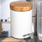 Decopatent® Pedaalemmer 3 liter - Met Bamboe Houten Deksel - Pedaalemmer 3L - Prullenbak - Keuken toilet - 17Øx25.5 Cm - Mat Wit