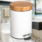Decopatent® Pedaalemmer 3 liter - Met Bamboe Houten Deksel - Pedaalemmer 3L - Prullenbak - Keuken toilet - 17Øx25.5 Cm - Mat Wit