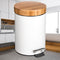 Decopatent® Pedaalemmer 3 liter - Met Bamboe Houten Deksel - Pedaalemmer 3L - Prullenbak - Keuken toilet - 17Øx25.5 Cm - Mat Wit