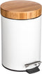Decopatent® Pedaalemmer 3 liter - Met Bamboe Houten Deksel - Pedaalemmer 3L - Prullenbak - Keuken toilet - 17Øx25.5 Cm - Mat Wit