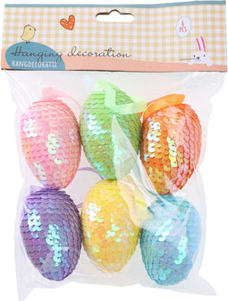 Decoratie paaseieren met pailletten - 6x - diverse kleuren - piepschuim - 6 cm - paastak versiering