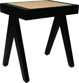 Decoratief bankje - 42x32x45 - Zwart/naturel - Mahonie/rotan