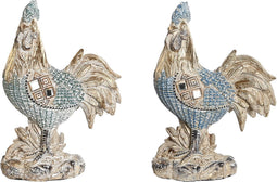 Decoratieve figuren DKD Home Decor 14,3 x 7,5 x 20 cm Blauw Turkoois Haan Decapé (2 Stuks)