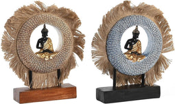 Decoratieve figuren DKD Home Decor Beige Blauw Boeddha Hars Orientaals Jute (19 x 6 x 25 cm) (2 Stuks)