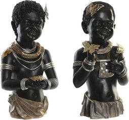 Decoratieve figuren DKD Home Decor Hars Koloniaal Afrikaanse (20,5 x 18 x 35 cm) (2 Stuks)