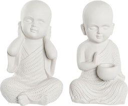 Decoratieve figuren DKD Home Decor Verouderde afwerking Wit Monnik Orientaals Magnesium (25,5 x 19 x 39 cm) (2 Stuks)