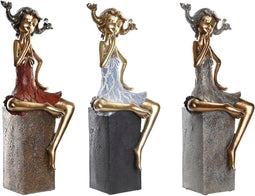 Decoratieve figuren DKD Home Decor Vrouw Rood Grijs Blauw Hars Modern (16 x 12 x 37 cm) (3 Stuks)