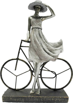 Decoratieve figuren DKD Home Decor Vrouw Ziverachtig Fiets Metaal Hars (27,5 x 9,5 x 34,5 cm)