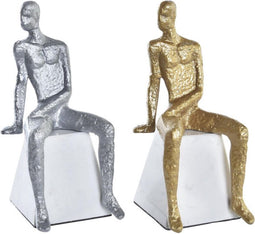 Decoratieve figuren DKD Home Decor Ziverachtig Zwart Wit Mannen Marmer Ijzer Modern (11 x 12 x 28 cm) (2 Stuks)