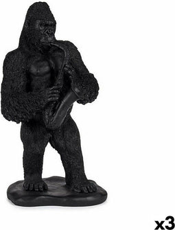 Decoratieve figuren Gorilla Saxofoon Zwart 15 x 38,8 x 22 cm (3 Stuks)