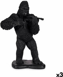 Decoratieve figuren Gorilla Viool Zwart 17 x 41 x 30 cm (3 Stuks)