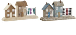 Decoratieve figuren Home ESPRIT Blauw Rood Multicolour Huizen 25,5 x 9 x 13,5 cm (2 Stuks)
