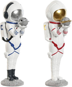 Decoratieve figuren Home ESPRIT Blauw Wit Rood Gouden Vrouw Ruimtevaarder 11 x 7 x 25 cm (2 Stuks)