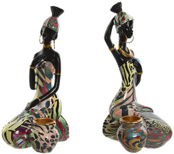 Decoratieve figuren Home ESPRIT Multicolour Afrikaanse 9 x 7 x 16,5 cm (2 Stuks)