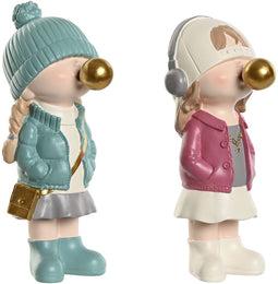 Decoratieve figuren Home ESPRIT Roze Turkoois Gouden 8 x 10 x 20 cm (2 Stuks)