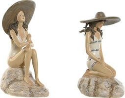 Decoratieve figuren Home ESPRIT Wit Beige Vrouw Mediterrane 12 x 8,5 x 20 cm (2 Stuks)