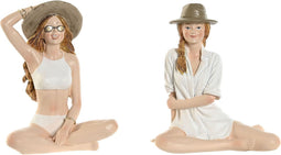 Decoratieve figuren Home ESPRIT Wit Beige Vrouw Mediterrane 9,5 x 7,5 x 13 cm (2 Stuks)