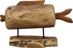 Decoratieve vis op voet - groot - teak