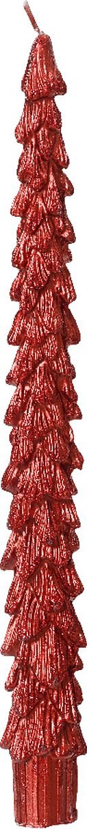 Decoris Candles - Dinerkaars kerstboom - Rood - Wax - D2.2 cm H 25cm - Kerst cadeau Kerstkaars