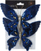 Decoris decoratie vlinders op clip - 2x stuks - donkerblauw - 15 cm