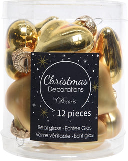 Decoris Glazen Hartjes Kersthangers - 40 mm - Lichtgoud - 2 x 12 Hartjes