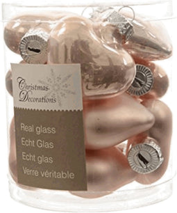 Decoris Glazen Hartjes Kersthangers - 40 mm - Poederroze - 2 x 12 Hartjes