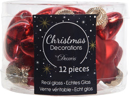 Decoris Glazen Sterren Kersthangers - 40 mm - Kerstrood - 2 x 12 Sterren