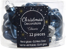 Decoris Glazen Sterren Kersthangers - 40 mm - Nachtblauw - 2 x 12 Sterren