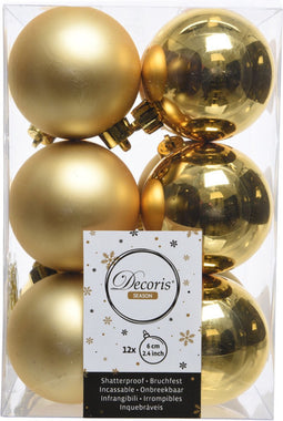 Decoris kerstballen - 12 stuks - kunststof - 6cm