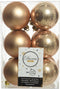 Decoris kerstballen - 12x st - toffee bruin - 6 cm - kunststof - mat/glans