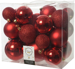Decoris Kerstballen - 26x st - rood - 6-8-10 cm - kunststof - kerstversiering