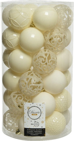 Decoris Kerstballen - 37 stuks - kunststof - wol wit - 6 cm