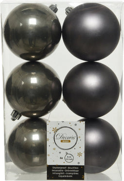 Decoris Kerstballen - 6x st - antraciet grijs - D8 cm - kunststof - mat/glans - kerstversiering