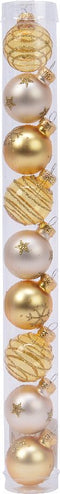 Decoris Kerstballen mix van glas 3cm in koker van 9 stuks parel/goud