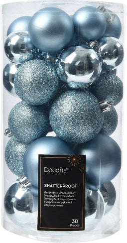 Decoris kerstballen set Plastic 30st ijsblauw 4-5-6cm