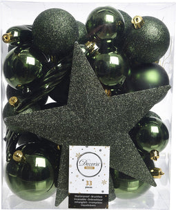Decoris Kerstballenset - 33 stuks - Kunststof - met piek