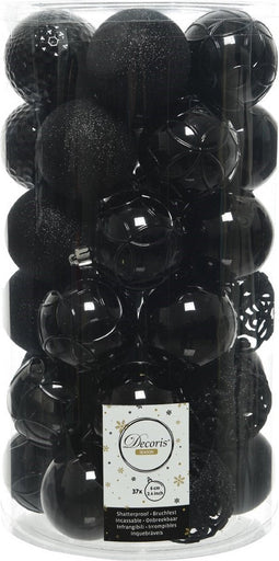 Decoris Kerstballenset Ø 6cm koker a 37 stuks assorti dessin zwart
