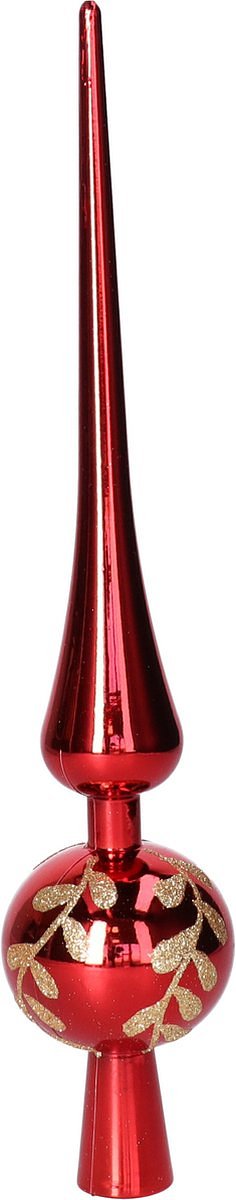 Decoris kerstboom piek gedecoreerd - rood - glas - 30 cm