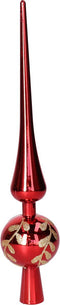 Decoris kerstboom piek gedecoreerd - rood - glas - 30 cm