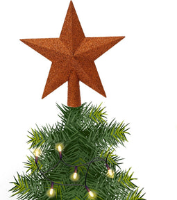 Decoris kerstboom piek - ster - koper/cognac bruin - kunststof - 19 cm