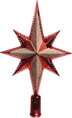 Decoris Kerstboom piek - Ster vorm - Rood - Kunststof - 25,5 cm - Kerstpiek