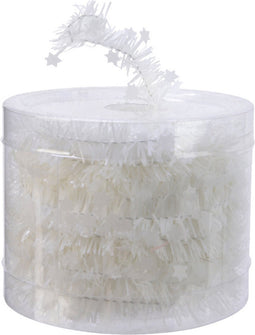 Decoris kerstslinger-guirlande - met sterren - wit - lametta - 700 cm