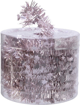 Decoris kerstslinger - met sterren - lichtroze - lametta - 700 cm