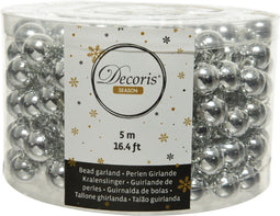 Decoris Kerstslinger - zilverlkeurig - kralen - 500 cm - Kerstversiering kralenslingers