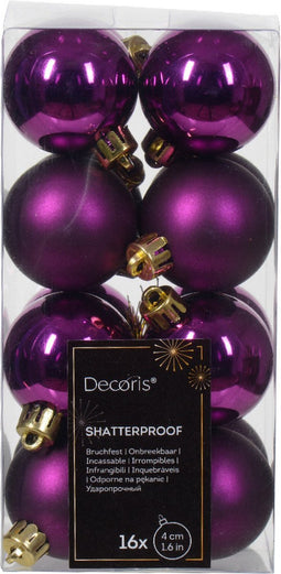 Decoris kleine kerstballen - 16x st - paars - 4 cm - kunststof - kerstversiering