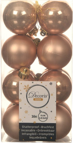 Decoris kleine kerstballen - 16x st - toffee bruin - 4 cm - kunststof - kerstversiering